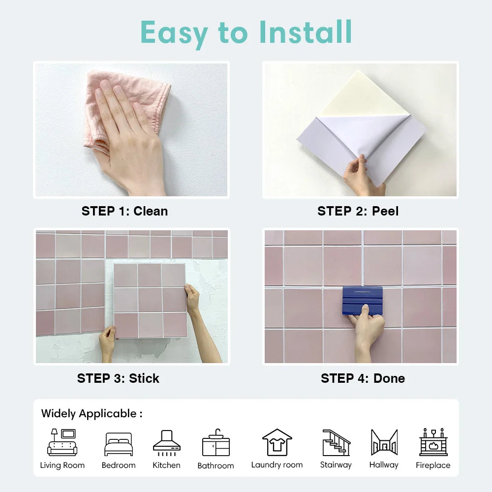 10 PCS Matte Peel-and-Stick Wall Panels, 30 x 30 cm, Waterproof Bathroom Wall Stickers, Wall Decorative Panels, Home Decoration