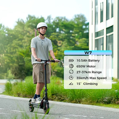 iScooter W7 Foldable Adult Electric Scooter, E-Scooter, 35KM/H Electric Kick Scooter, 650W Skateboards, 36V 10.5Ah Kickboard.