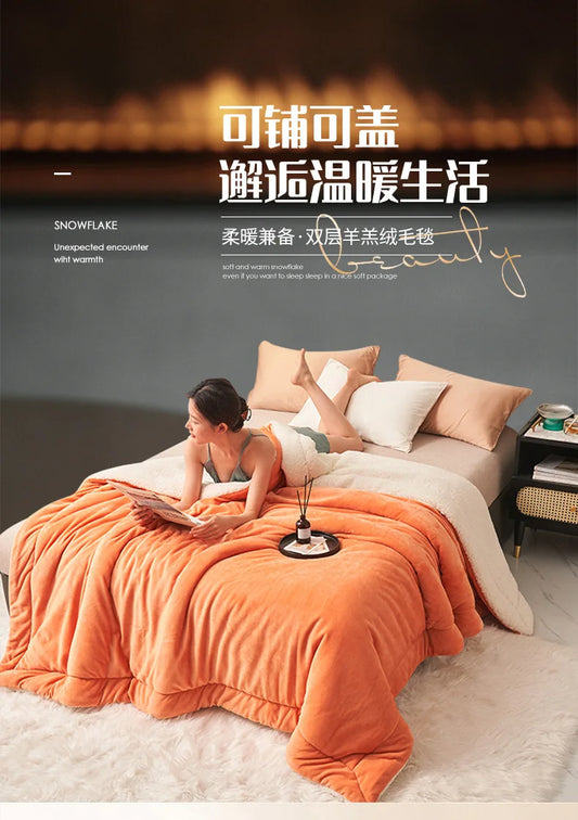 Wool Throw Blanket Keep Warm Winter Bed Blankets Double Sided Queen Duvet Cover Camping Double Bed Cover Bedspread On The Bed.