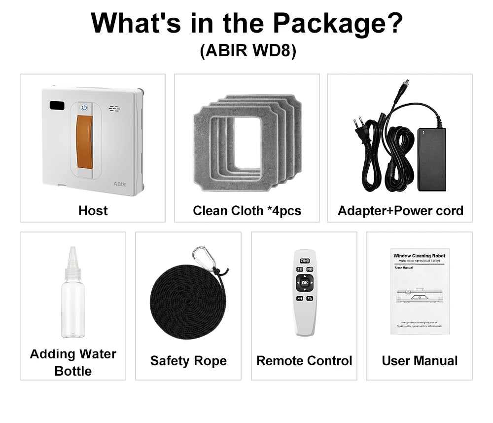 ABIR WD8 Robot Window Vacuum Cleaner,Dual Water Spray,Laser Sensor,Smart Home Glass Wall Wet Dry Cleaning ,APP&Remote Control