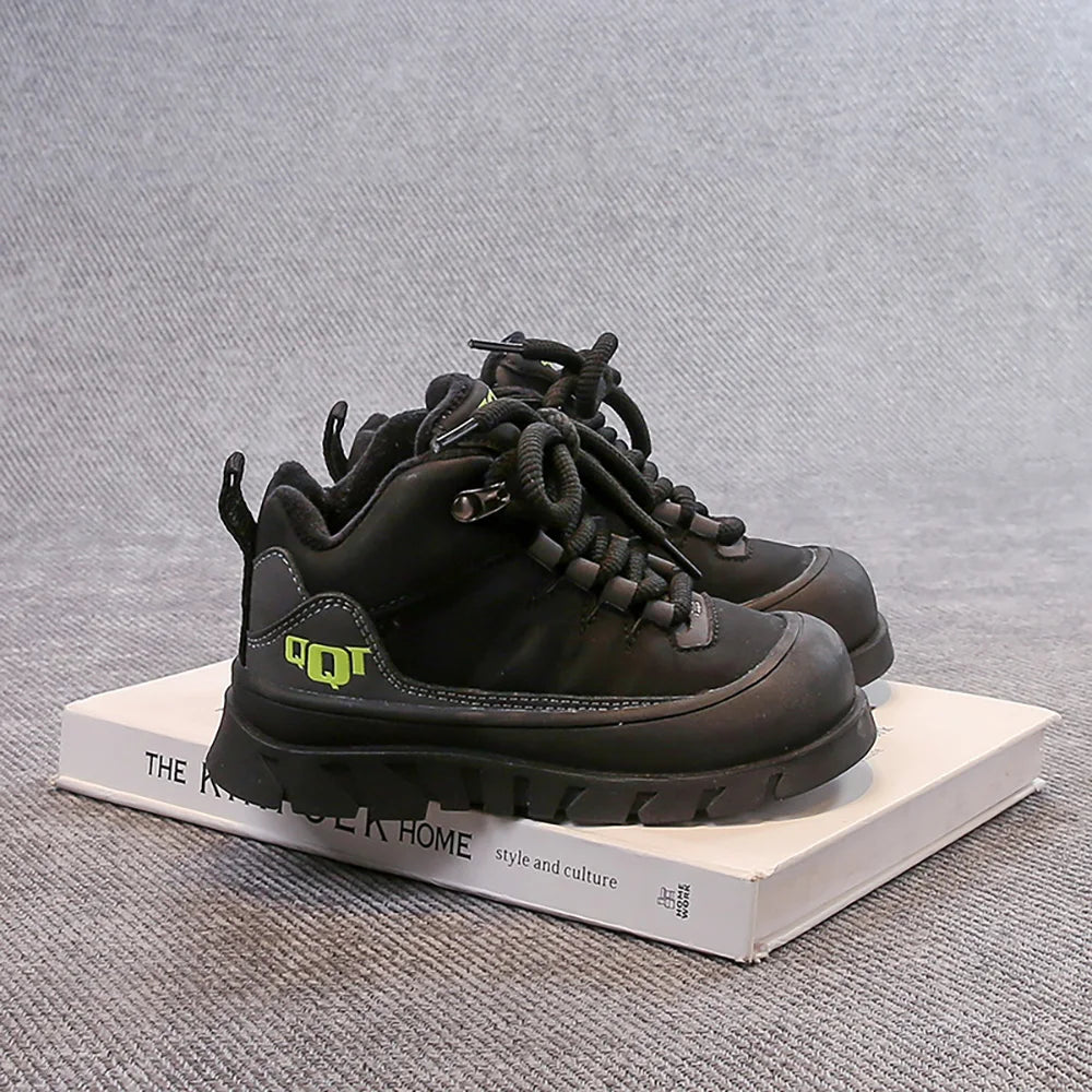 Winter Plush Boots For Children PU Leather Waterproof Boy's Warm Cotton Shoes Thick Warm Platform Teenager Kid's Snow Boots.