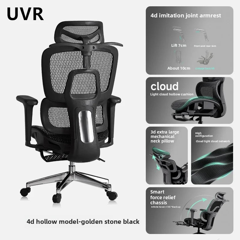 UVR Mesh-Bürostuhl, ergonomisches Design, Sessel für Zuhause, verstellbare Boss-Rückenlehne, Hocker mit Fußstütze, Spielstuhl-Möbel