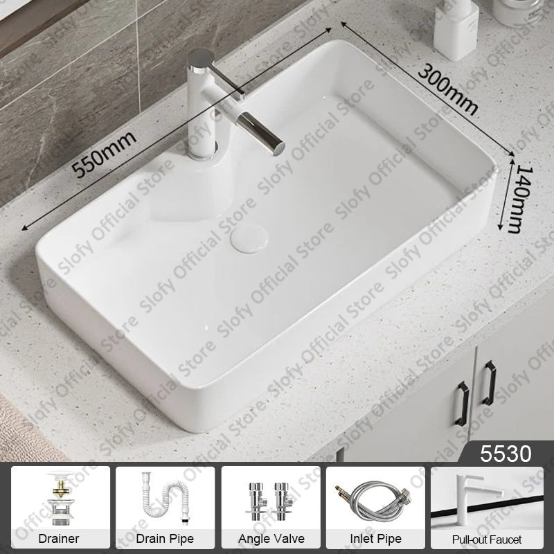 Large Square Ceramic Washbasin For Bathroom Countertop Basin White Sink Above Counter Pedestal Hotel Home Balcony Bathroom Sinks