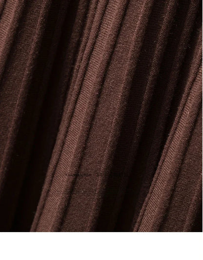 2025 Brand Designer Women Autumn Winter Thick Elegant Chic Solid Pleated Skirt High Waist Luxury Fashion With Elastic Female.