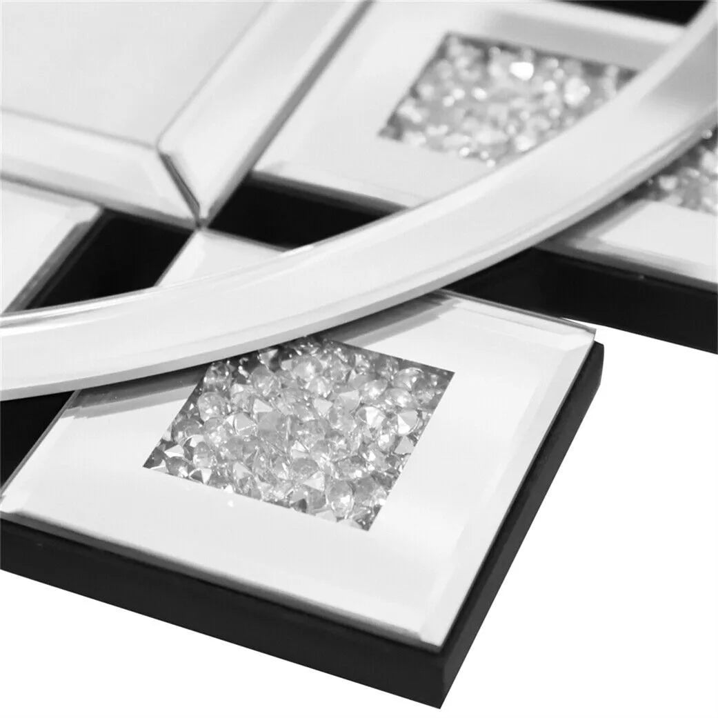 Wanduhr 60 cm/24 Zoll, runde Uhr mit zerkleinertem Diamant-Dekor, abgeschrägter Spiegelkantenrahmen, golden/silber, für Einstieg, Wohnzimmer, Büro