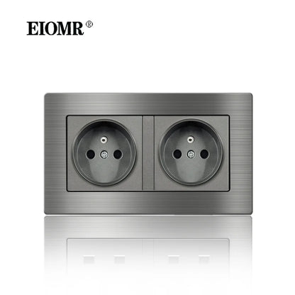 EIOMR Frankreich Standard-Steckdose, graue Aluminiumlegierung, Lichtschalter, RJ45, Fernseher, 220 V, 16 A, Wandsteckdosen für Haushaltsgeräte