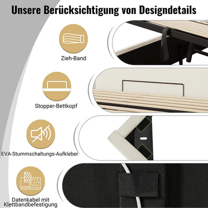 KOMHTOM Polsterbett, Stauraumbett mit LED und USB-C Ladefunktion, PU (Ohne Matratze und Nachttisch)