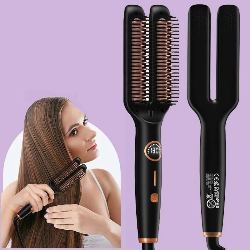 Professional Iron Straight Hair Hot Comb Double Heating Plate Ceramic Fast Heating Straightener Comb Electric Brush Straightener.