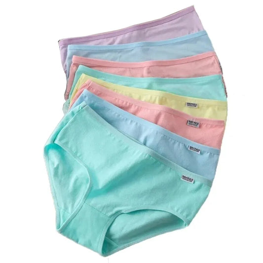 7Pcs Panties for Women Cotton Underwear Plus Size Sexy Briefs Girls Breathable Soft Lingerie Female Cute Solid Color Underpants.