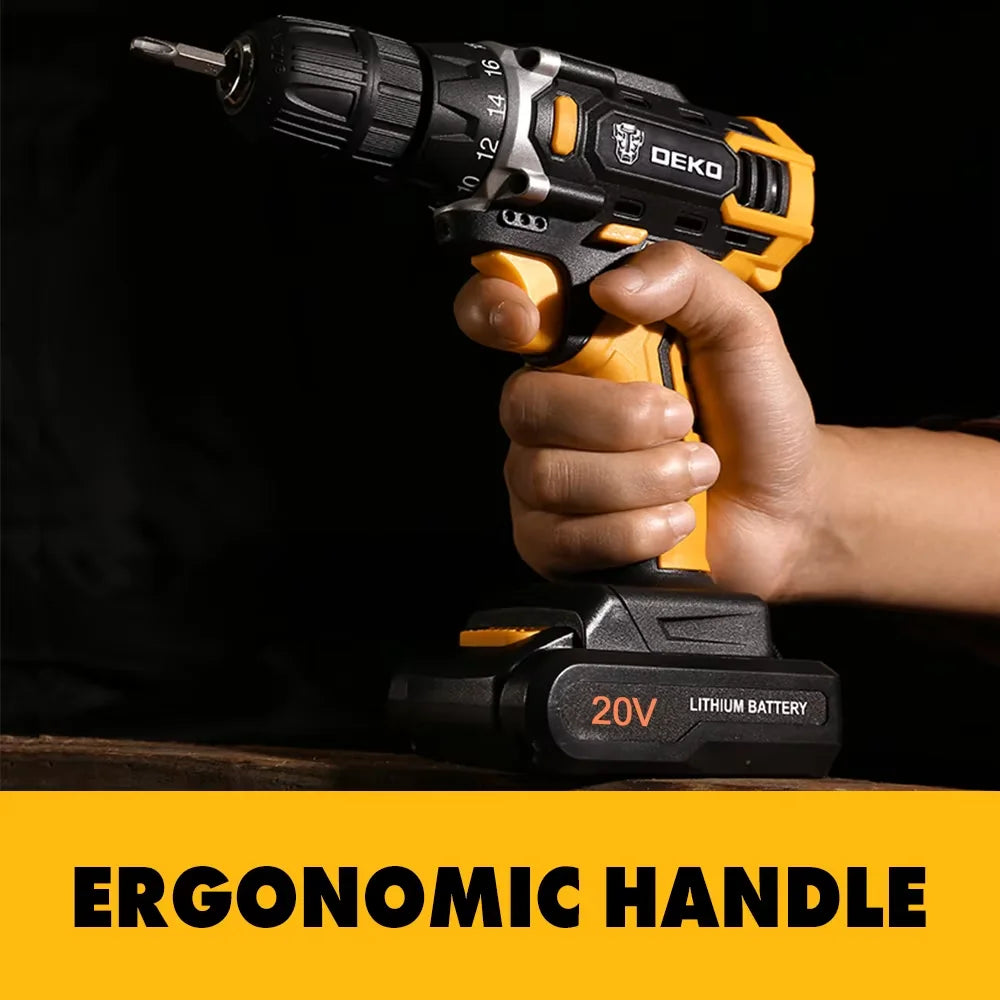 DEKO 12/16/20 V Akku-Bohrschrauber, 2-Gang-Akku, wiederaufladbarer Elektroschrauber, Lithium-Batterie, Kombinationsbox für Elektrowerkzeuge