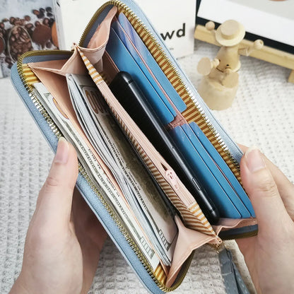 Women's wallet long letter embroidered women's long zipper versatile wallet large capacity mobile wallet.