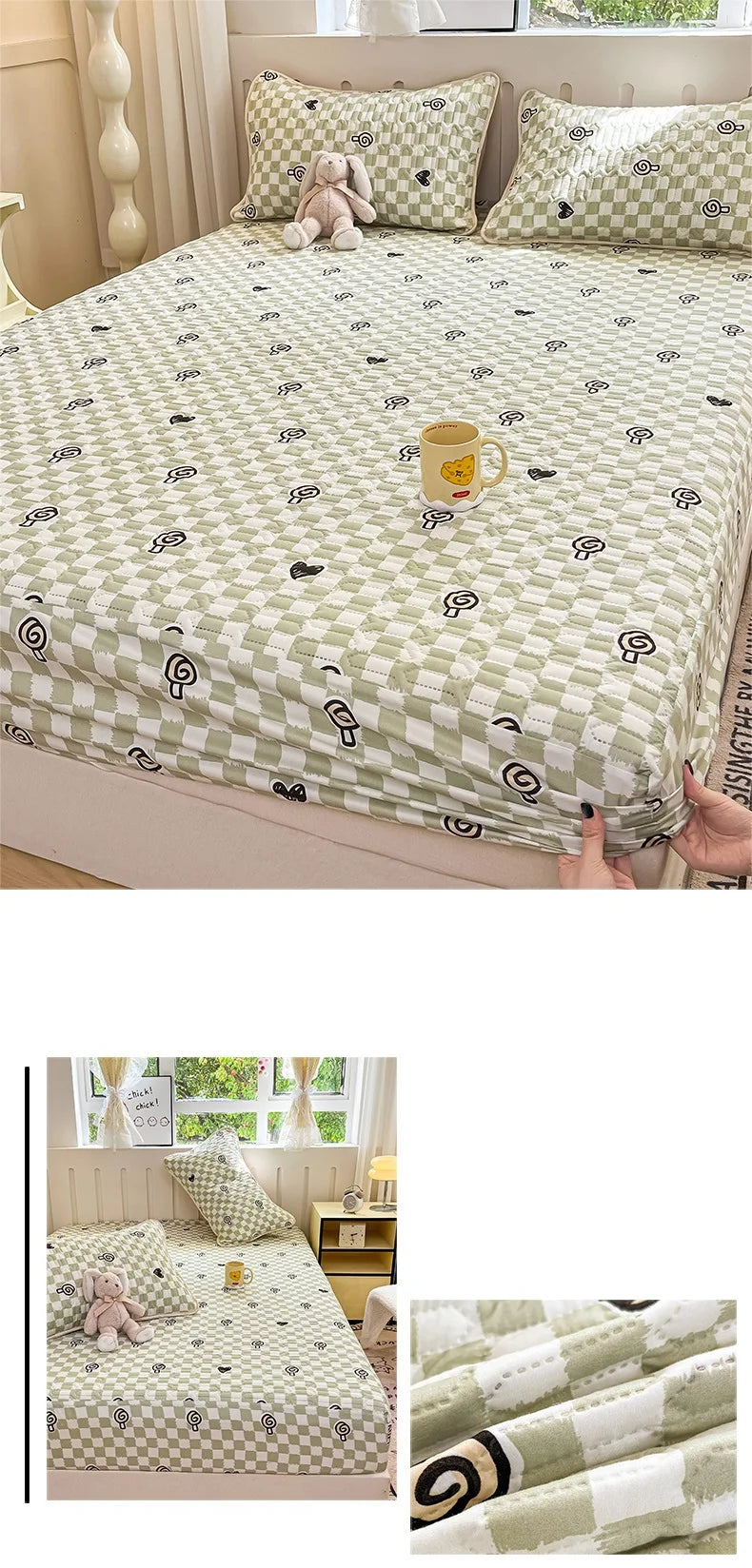 Thicken Bed Cover Waterproof Mattress Protector Elastic Bedspread Printed Bed Linen for Home 매트리스 커버 (No Pillowcase).