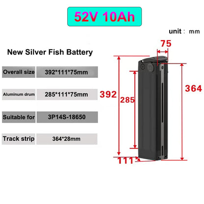Silver Fish 36V/48V/60V 10Ah 20A lithium battery pack suitable for 1800W handheld folding two wheeled scooter battery+5A charger.