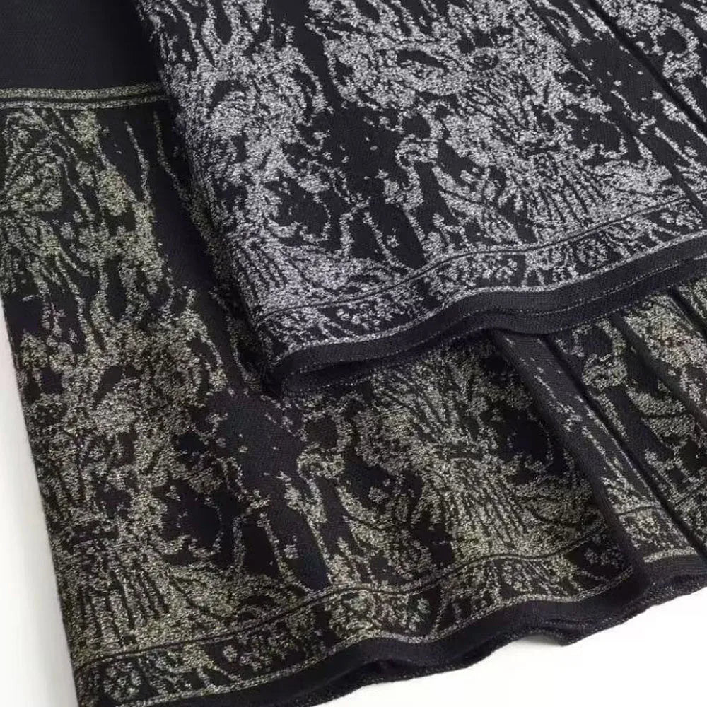 FairyShely Pleated Knitted Skirt For Women 2025 Autumn Winter Warm High Waist Long Skirts Ladies Plus Size Black A-line Skirt.