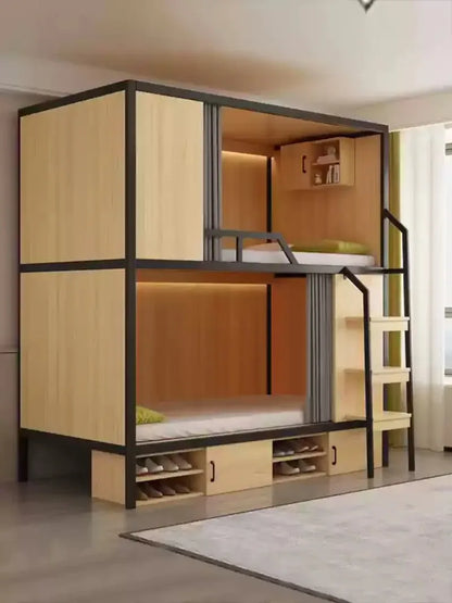 Obere und untere Etagenbetten, Schulwohnheim, Apartmentbett, Jugend, Hostel, Raumkapsel, All-Inclusive-Bett, Stahl, Holz, kombiniert, Mutter