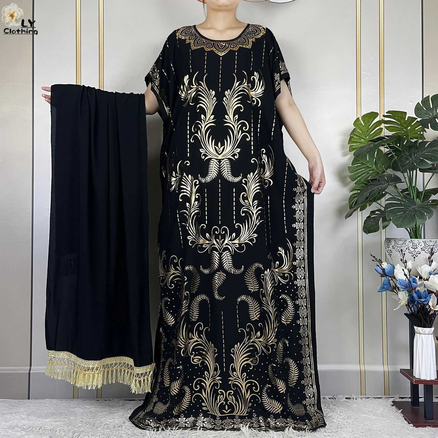 Neue Sommer Abaya für Frauen lässig Kurzarm weiches Baumwoll kleid Dubai Kaftan lose Dame Maxi Islam afrikanisches Kleid mit großem Schal