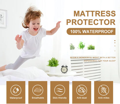 Waterproof Bed Fitted Sheet with Elastic Band Replace Mattress Protector for Single Double Bed, Twin Full Queen King Muti Size.