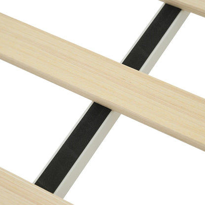 KOMHTOM Holzbett, Kopfteil mit Stauraum, LED-Beleuchtung und beigefarbener Cordpolster-Rückenlehne (Ohne Matratze)