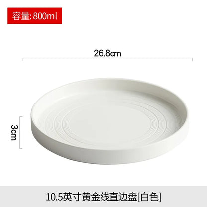 High end white ceramic steak brushed tableware, ceramic salad pasta plate dinner set plates and dishes ceramic plate sushi plate.