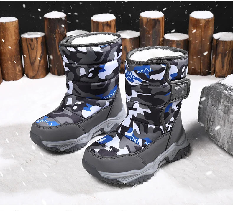 2025 Winter Children Shoes Plush Waterproof Fabric Non-Slip Girl Shoes Rubber Sole Snow Boots Fashion Warm Outdoor Boots