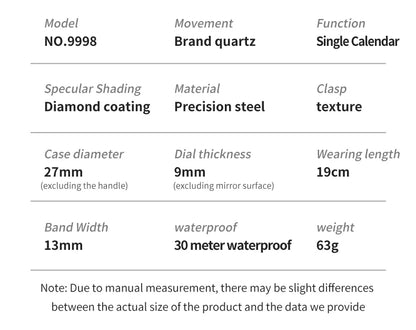 OLEVS Elegant Fashion Ladies Watches 9998 Original Quartz Women's Watches Waterproof Stainless Steel Luminous Date Wristwatch.