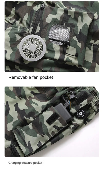 Fan Pants Cold Fishing Pure Cotton Site Welder Camping Ride Climbing Hiking Sports Fan Suit Air-Conditioning Clothes Fan Cooling