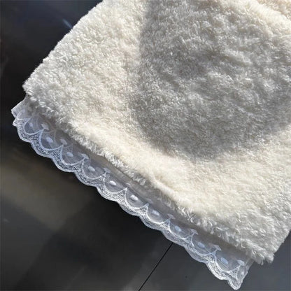 Chic Sweet Mini Skirt Women Winter Lace Patchwork High Waist A Line Plush Skirts Female Fashion Casual Preppy All Match Skirt.