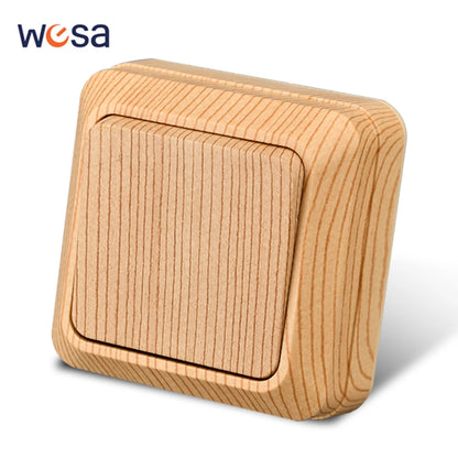 WESA Holz-Wandsteckdose, EU-Standard, Steckdose, Vintage-Imitation, Holzfarbe, Steckdose, flammhemmender Kunststoff.