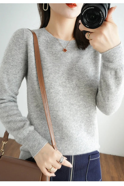 Herbst und Winter Kaschmirpullover Damen Rundhalspullover lässig gestrickt Top Damen kurze Unterwolle Mode 18 Farben