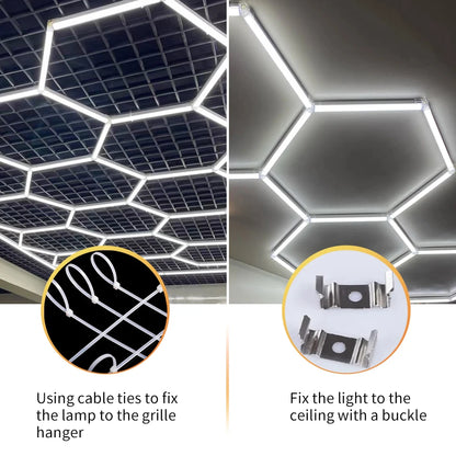 LED Honeycomb Lamp Barbershop Light Hexagon Lights Lamp AC85-265V Led Tube Ceiling Lighting For Car Detailing Workshop.