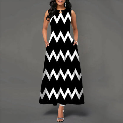 Blumendruck Neues lässiges ärmelloses langes Kleid Damen V-Ausschnitt bedrucktes Kleid Swing Bohemian Retro Kleider