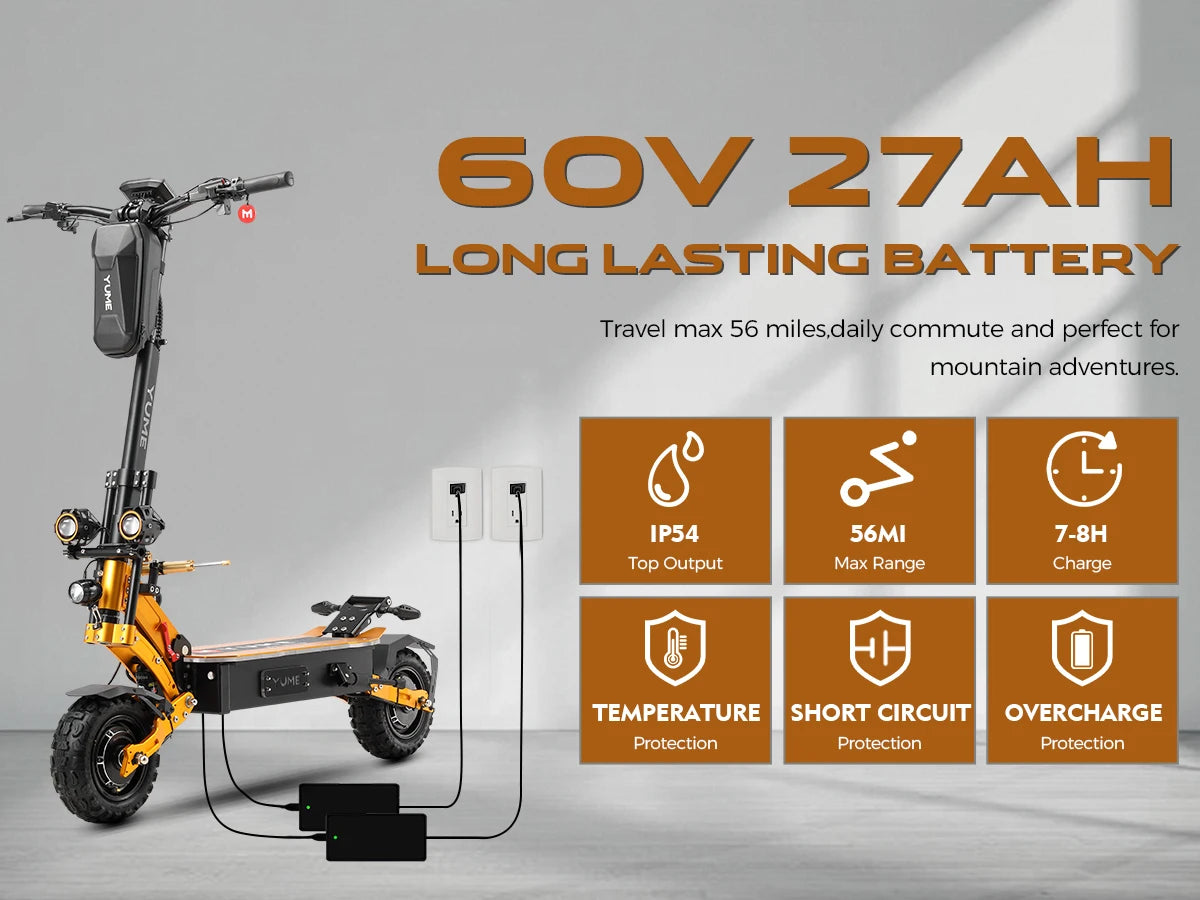 YUME X11+ adult electric scooter 6000W dual motor 60V 30Ah battery 11-inch tires top speed 95km/h range 100km..