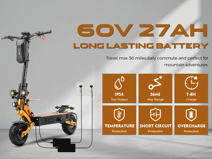YUME X11+ adult electric scooter 6000W dual motor 60V 30Ah battery 11-inch tires top speed 95km/h range 100km..