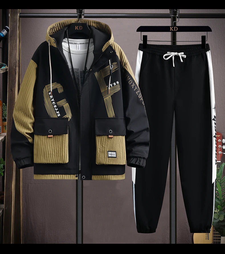 2025 Spring Casual Jackets Sportswear+Pants Men's Sets Korean Style 2 Piece Sets Men Streetwear Fitness Male Tracksuit.