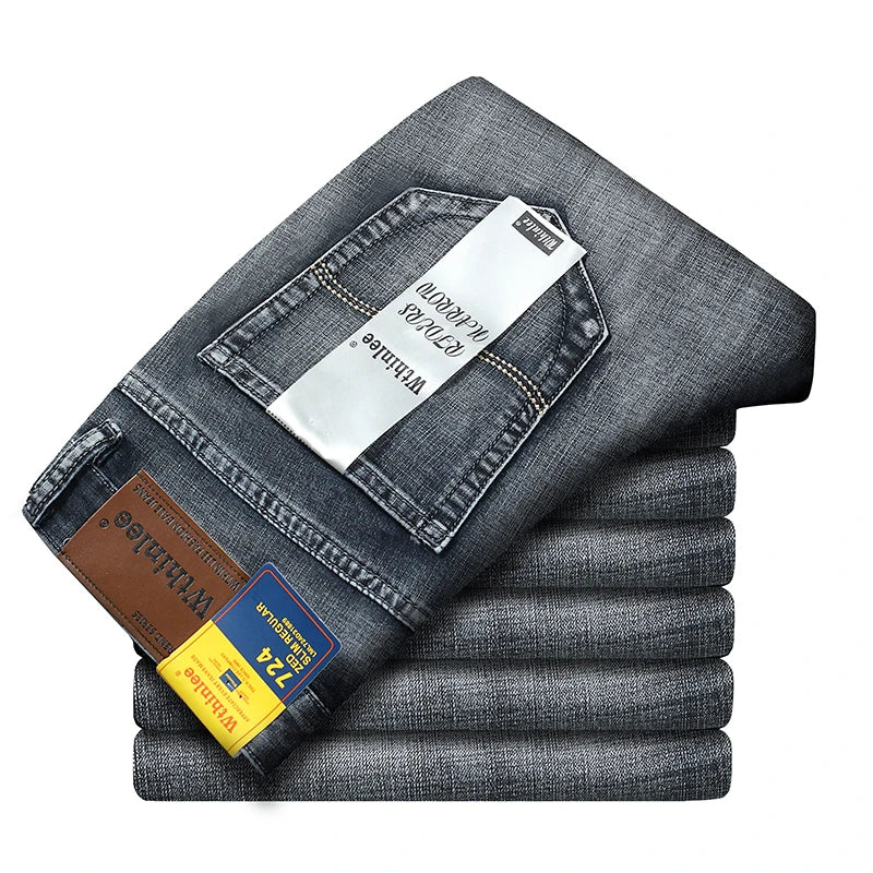 New Business Men's Jeans Casual Straight Stretch Fashion Classic Smoke Gray Blue Black Work Denim Trousers Male Brand Clothing.