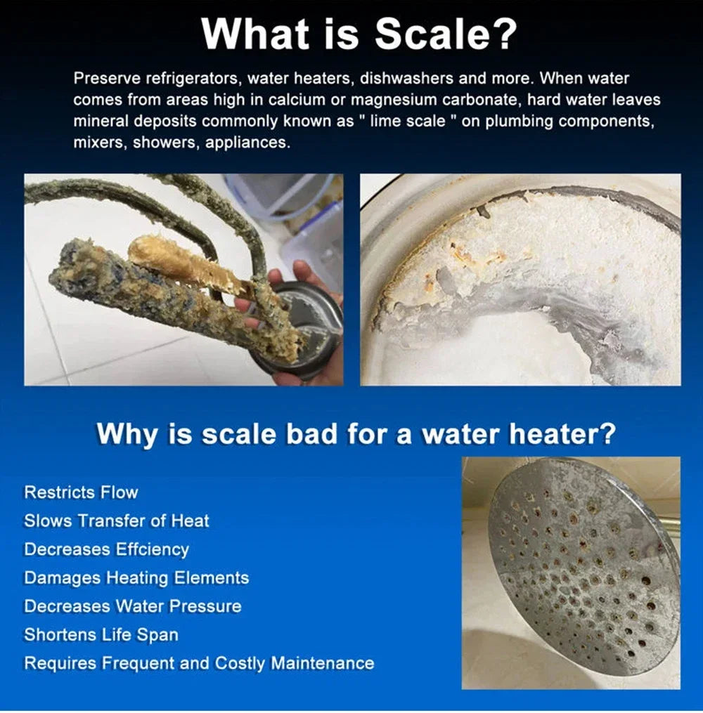 Salt Free Water Descaler Whole House, Scale Water Softener System, Prevent Scale Built Up On Water Heaters,  Toilet & Boilers.