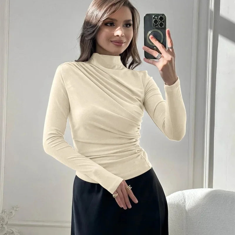 Sexy Long Sleeve T-Shirt Women's Stand Collar Slimming Base Layer Top Wholesale European and American Foreign Trade Women's Clot.