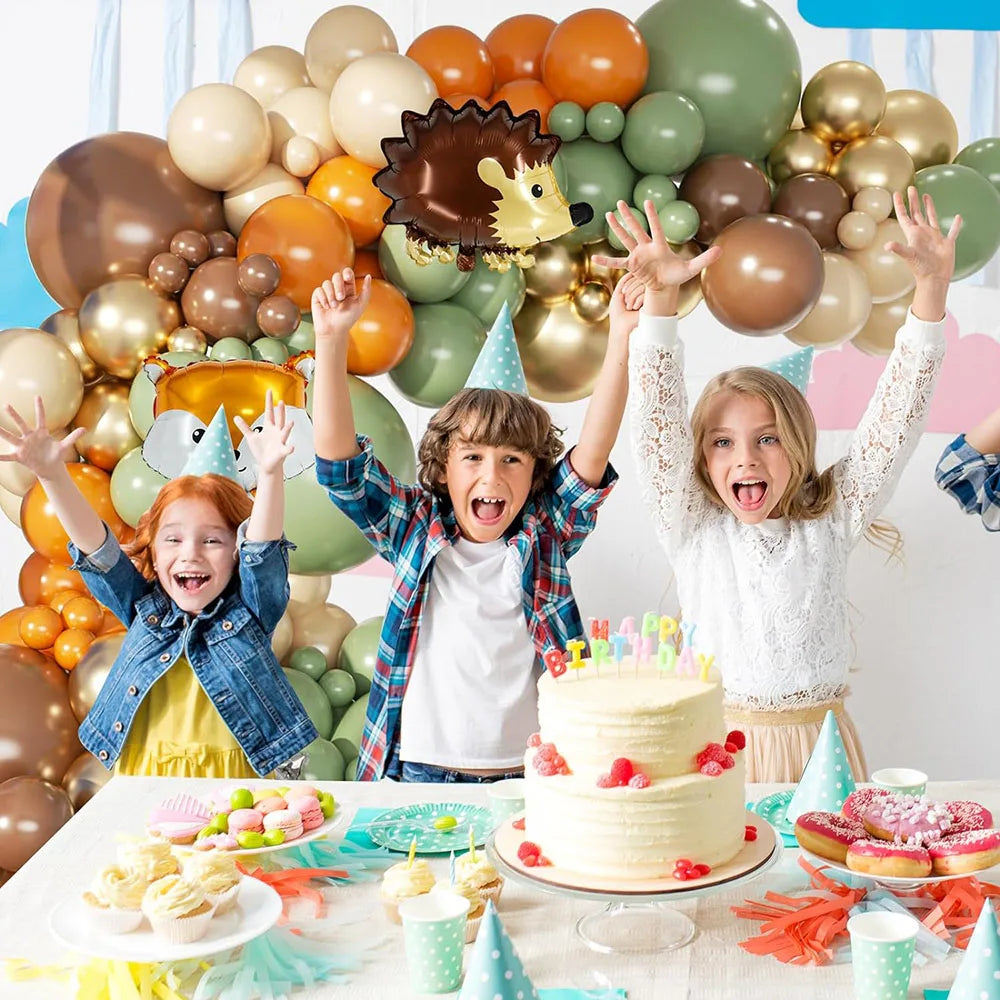 Woodland Animals Balloon Garland Arch Set, 148 Pieces Forest Theme Gray Green Brown Balloon Forest Animal Neutral Gender Reveal Party Supplies Oh Baby Jungle Decoration