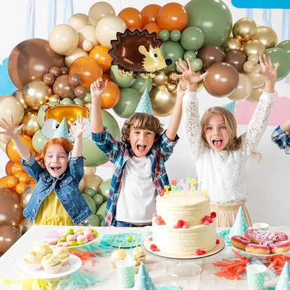 Woodland Animals Balloon Garland Arch Set, 148 Pieces Forest Theme Gray Green Brown Balloon Forest Animal Neutral Gender Reveal Party Supplies Oh Baby Jungle Decoration