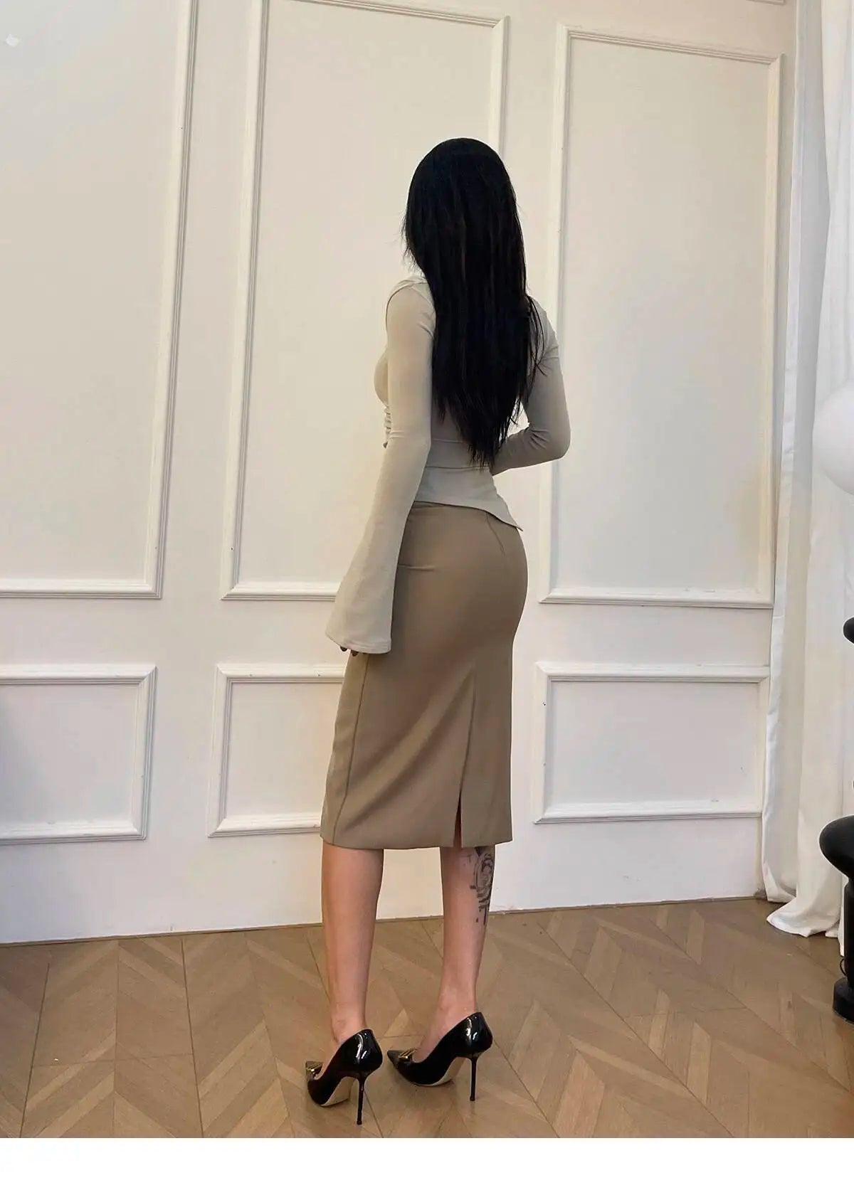 New Spicy Girl One Shoulder Trumpet Long Sleeve T-shirt Female Autumn Slim Sweet Fashion Korean Women Tees Sweet 2025 New 91NV.