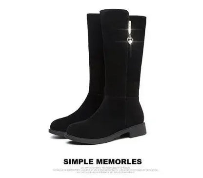 2025 New Women Warm Snow Plush Boots Snow Casual Flat All-match Cotton Fashion Side Zipper Winter Shoes Thigh High Boot Black