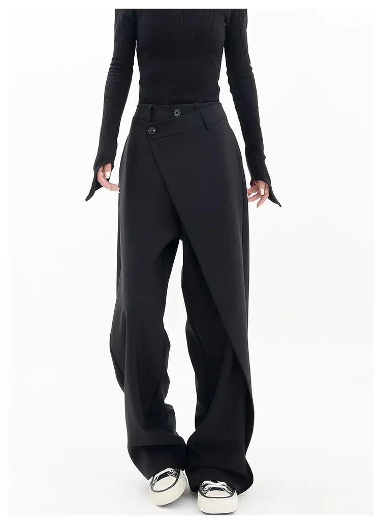HOUZHOU Women Wide Suit Pants High Waist Gothic Japanese Style Baggy Black Trousers Irregular Straight Pants Casual Streetwear.