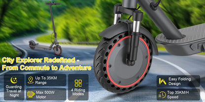 AOVOPRO LP10 500W Electric Scooter 42V 10.5Ah 35KM/H 35KM Long Range 10 Inch with Shock Absorption Smart Foldable EScooter.