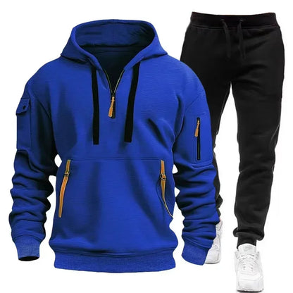 2025 Spring Autumn Fashion Trend Men Hooded Clothes Pants Sweatshirt Zipper Casual Clothinfg Personality Sportswear 2 Pieces Set.