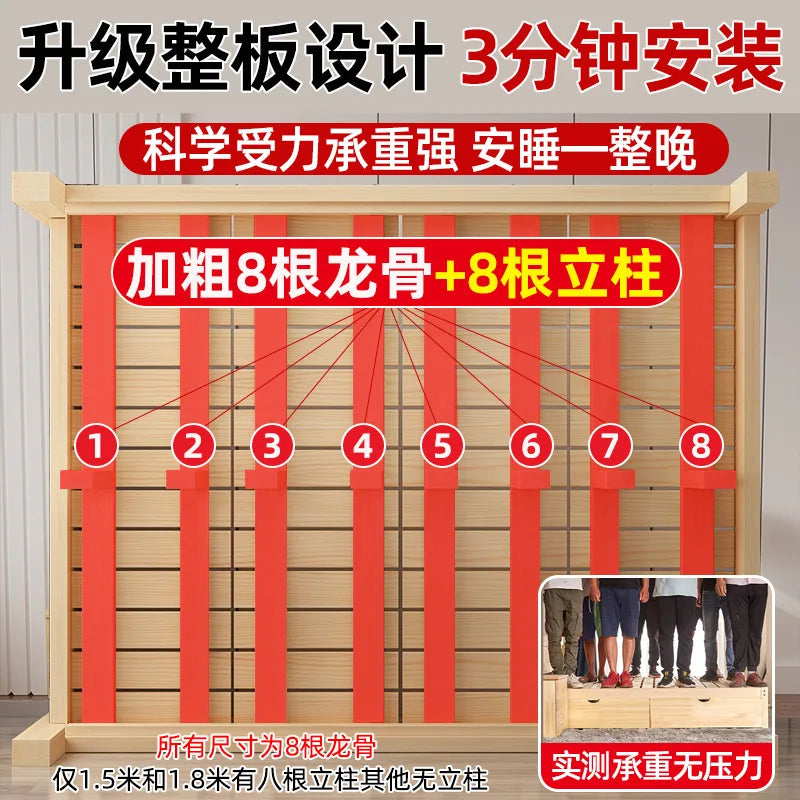 Massivholz Modernes einfaches 1,8 Meter Doppelbett Mietzimmer 1,2 Meter Einzelbett 1,5 Meter einfacher Bettrahmen