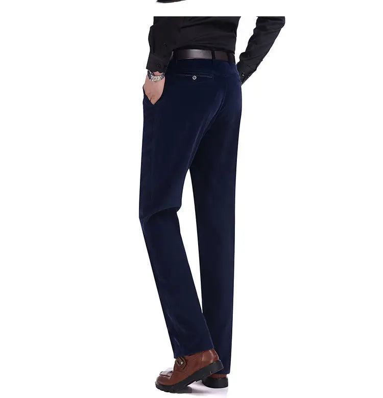 Business Casual Men Corduroy Pants Autumn Winter New Solid Zipper Pockets Simplicity Fashion Loose Thicken Straight Trousers.