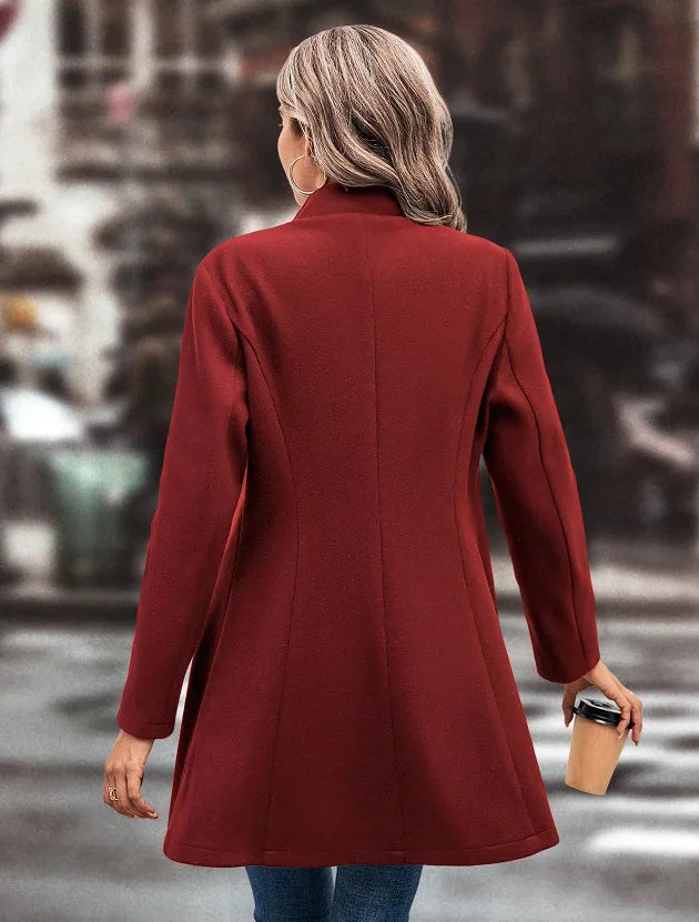 Strickjacke mischt solide Langarm Einreiher Oberbekleidung Loose Fit Knopf umdrehen Kragen Wolle Mäntel Knopf Büro Dame