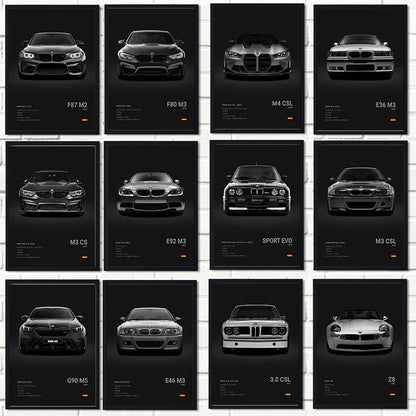 Black Background Sports Cars Poster and Prints F87 M3 M4 G90 E46 Luxury Car Canvas Painting Wall Art Pictures Room Office.
