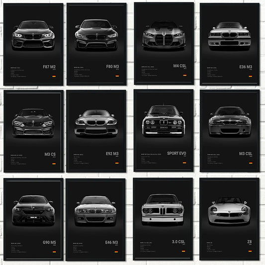 Black Background Sports Cars Poster and Prints F87 M3 M4 G90 E46 Luxury Car Canvas Painting Wall Art Pictures Room Office.
