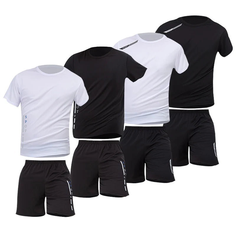 2/4/6 Pcs Plus Size Men's Quick-drying Short-sleeved Shorts Suit Men's Leisure Sports Running Fitness T-shirt Joker Shorts Teen.